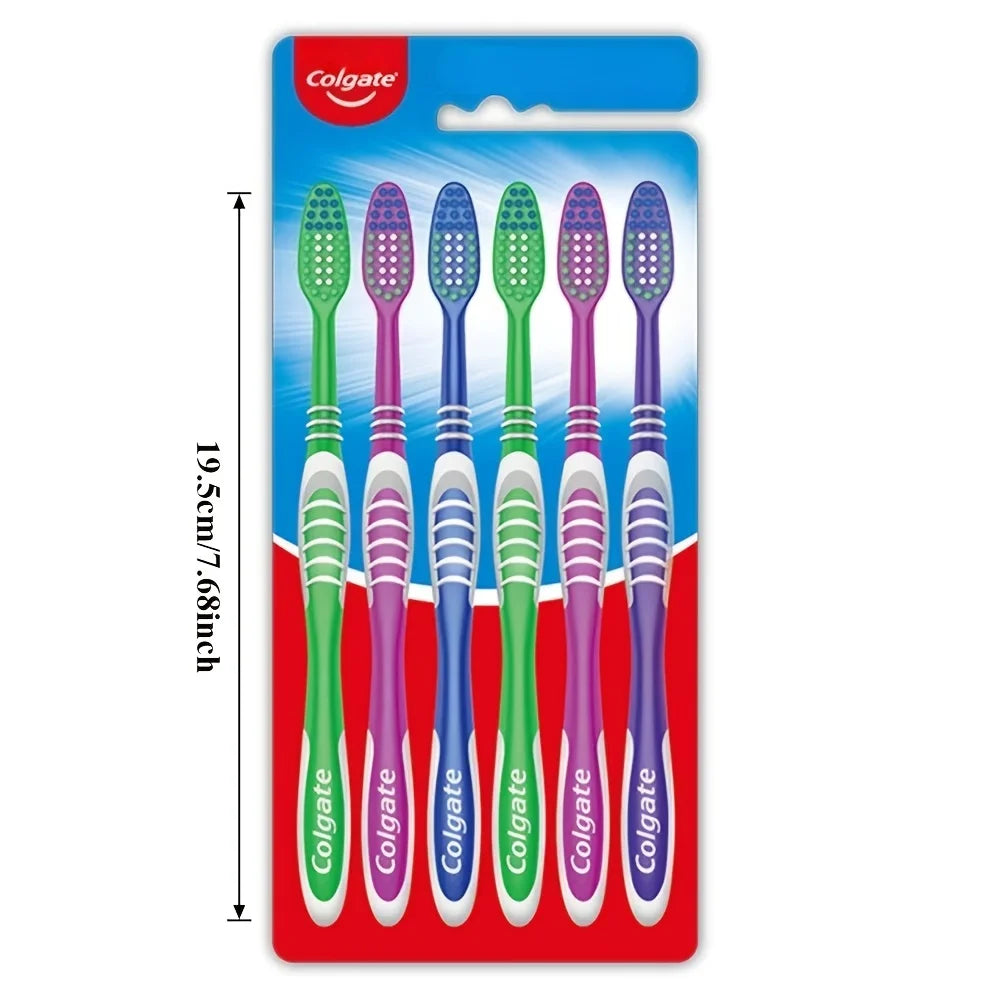 Colgate 6PCS Adult Daily Toothbrush Medium Hard Bristles Multi Purpose Household Travel Oral Cleaning Goods