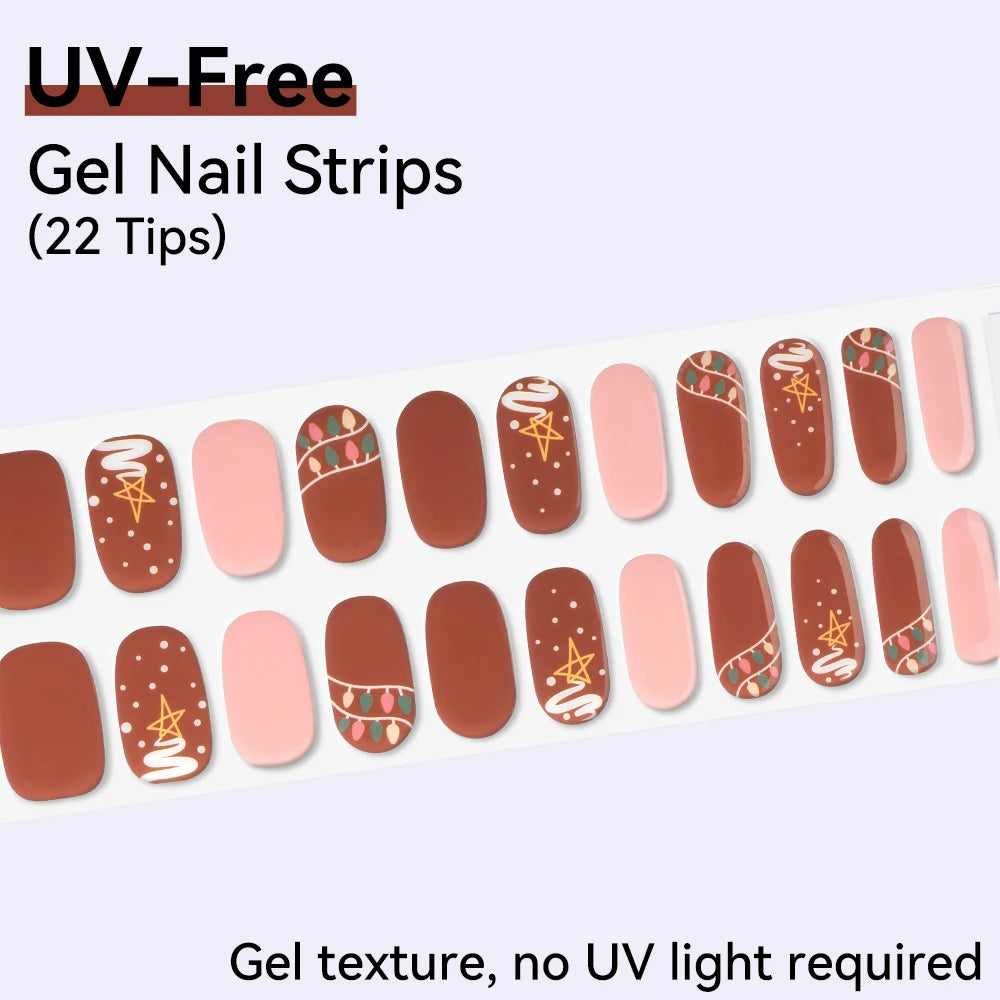 UV FREE Fully Cured Gel Nail Strips 16/22 Tips Self Adhesive Gel Nail Stickers DIY Nail Art Manicure DON'T NEED UV LAMP