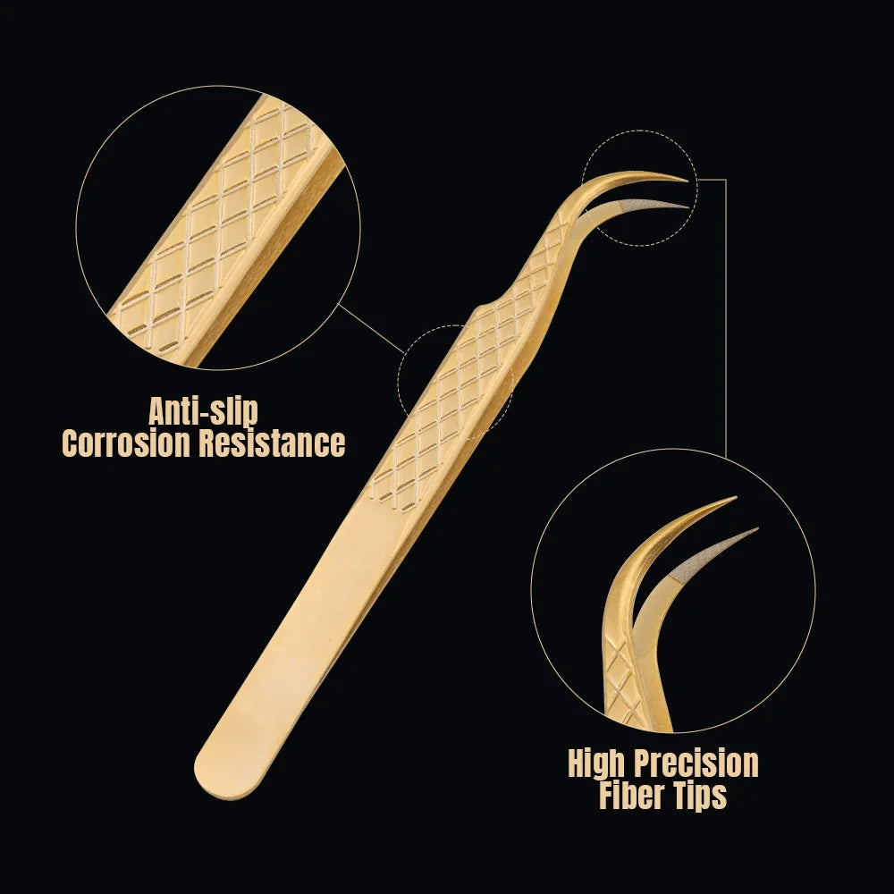 Fadvan Tweezers for Lashes Extension Fiber Tips Stainless Steel Makeup Tweezers Anti-static Free Print Your Logo