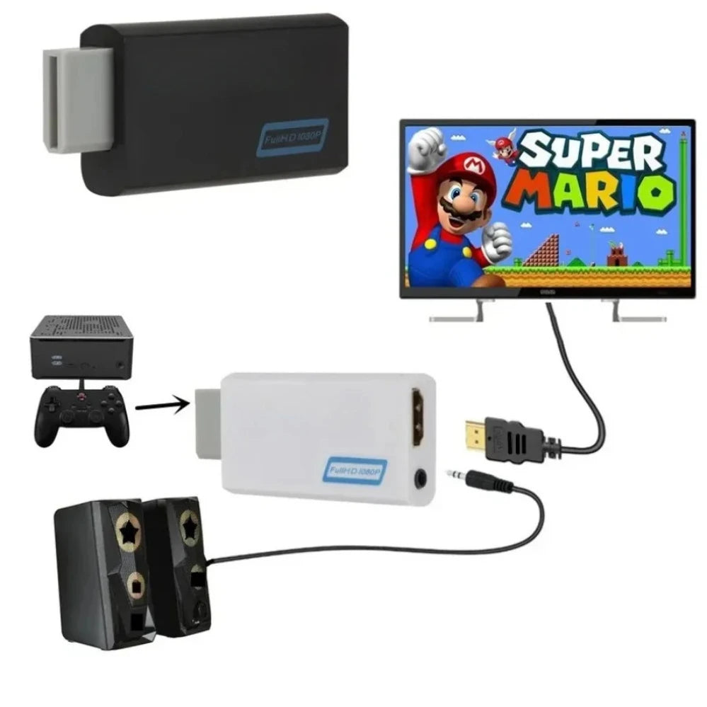 WII to HDMI-compatible Converter with 3.5mm Audio Video Cable Full HD 720P/1080P Wii2HD Adaptor for PC HDTV Monitor Display