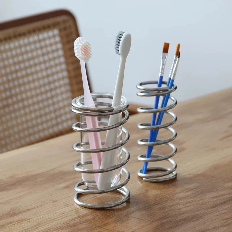 Stainless Steel Toothbrush Holder Metal Bathroom Accessories Tool for Toothpaste Makeup Brush Storage Rack Home Decoration