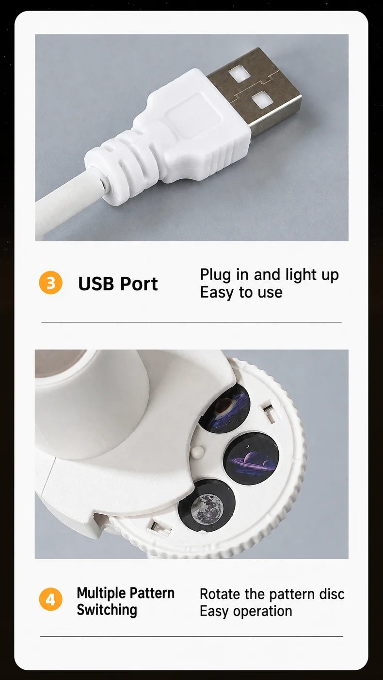 Star Projector Night Light USB Plug in 360° Rotating Starry Sky Projection Lamp For Kids Bedroom Party Gift Room Decor