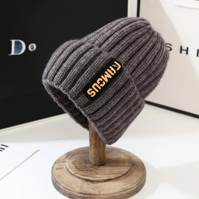 Winter hat, men's and women's versatile fashion long label woolen hat, warm ear protection, toe cover, knitted hat