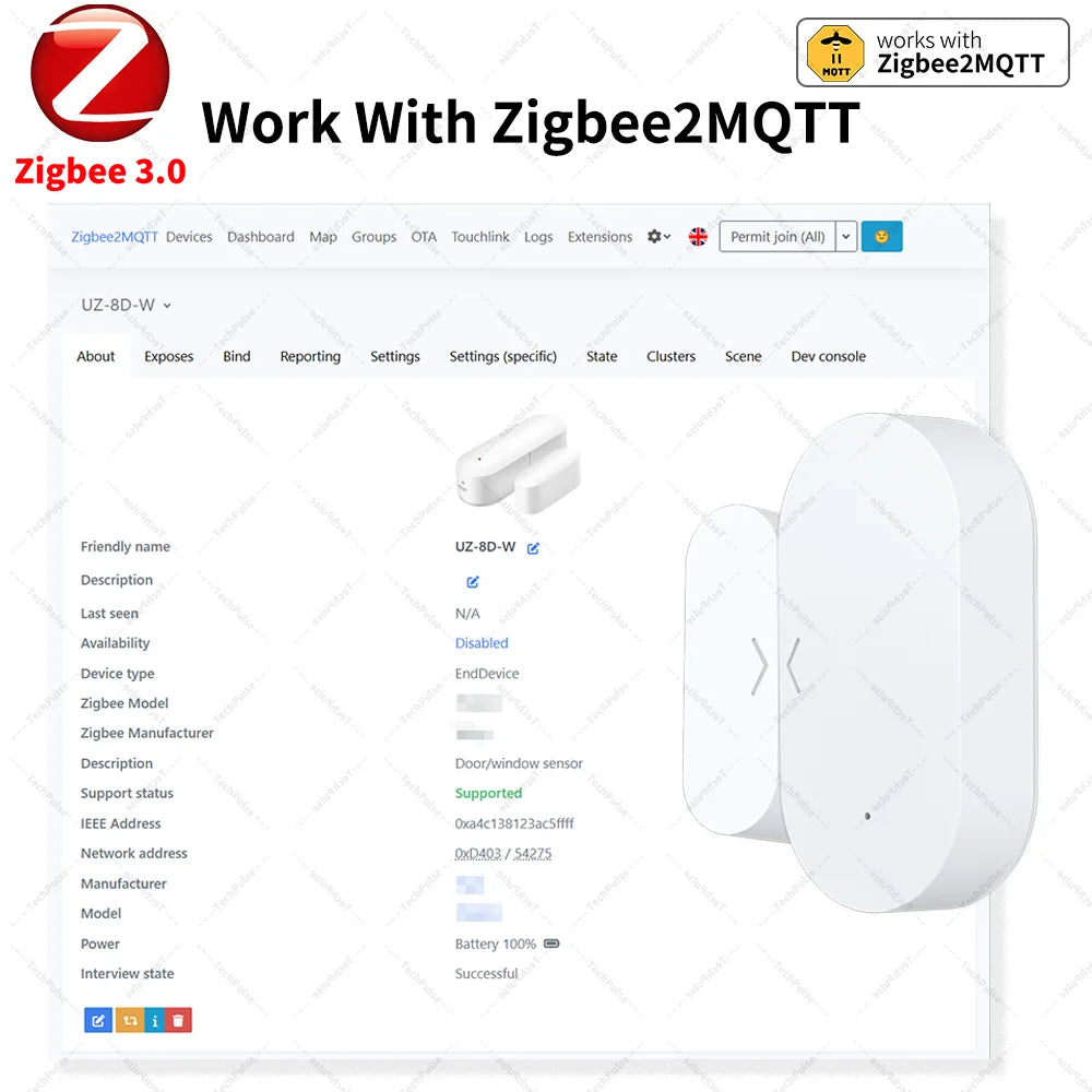 Zigbee 3.0 Door Window Sensor Contact Sensor For Smart Home Requires Zigbee Hub Support Alexa Zigbee2MQTT ZHA Home Assistant