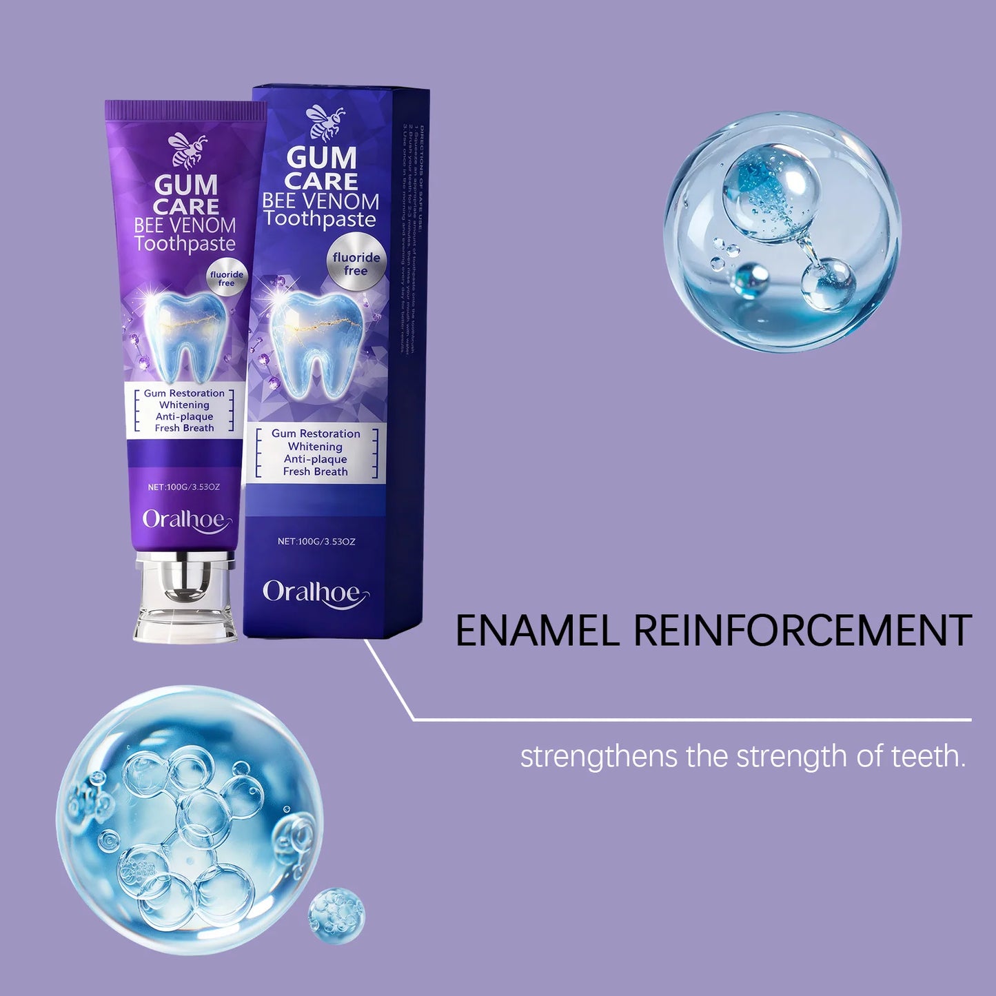 Oralhoe Bee Venom Toothpaste Gum Care Remove Teeth Stains Gum Restoration Dental Plaque Remover for Teeth Whitening Toothpaste