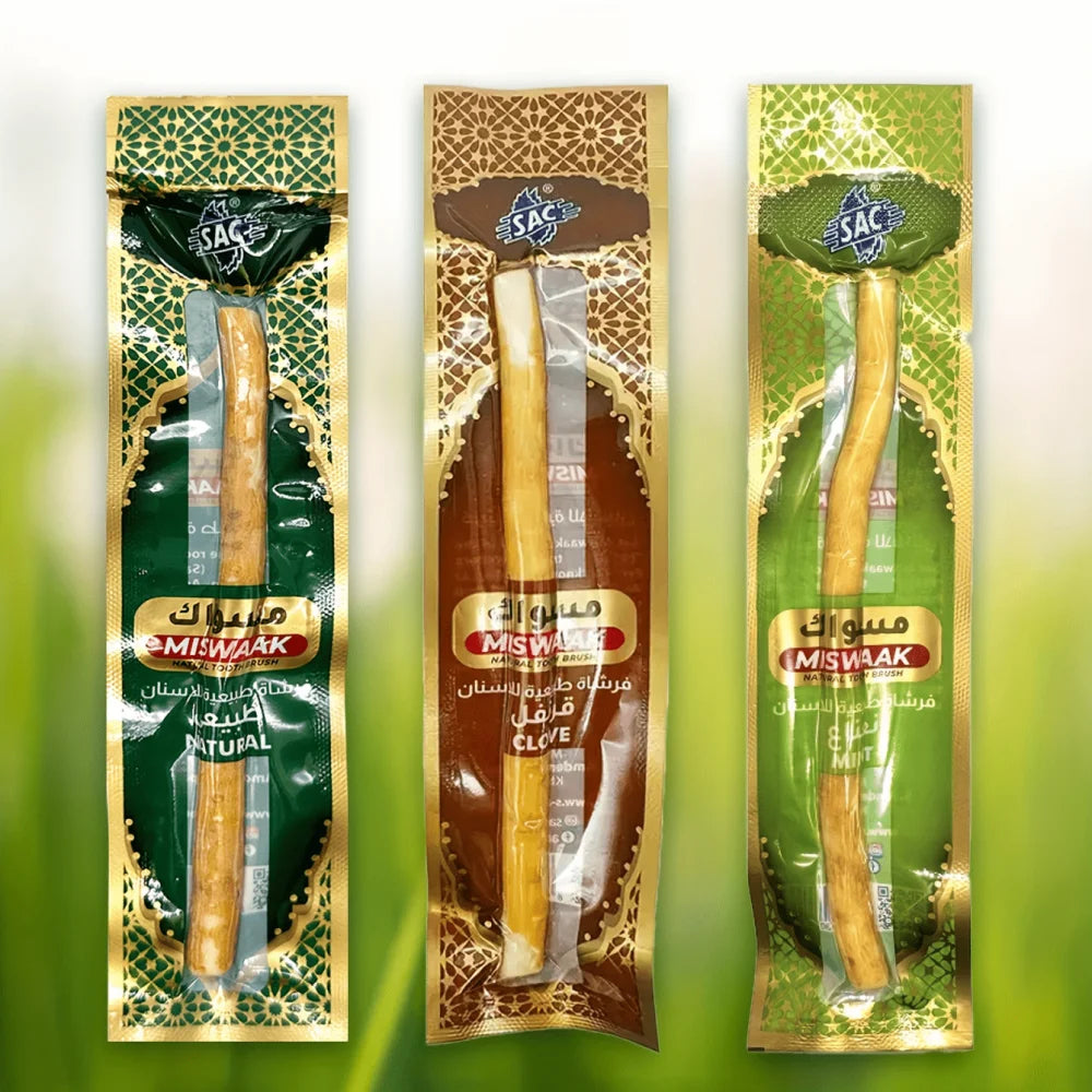 3 Mixed Flavors Miswak Sticks Toothbrush - Natural Arabic Plants For Healthy Teeth , Fresher Breath ( Mint & Original & Clove )