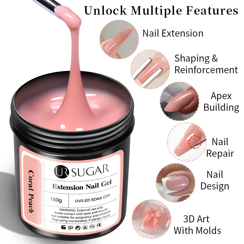 UR SUGAR 150g Soft Pink Quick Builder Nail Gel 6 IN 1 Acrygel For Nails Extension Constuction Self Leveling Soak Off UV LED Gel