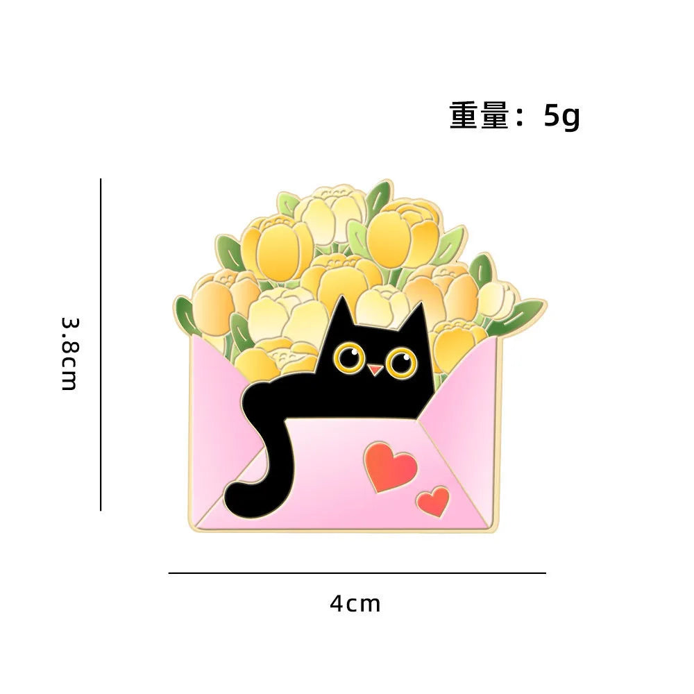 Cartoon white cat brooch, cat red wine, cute backpack, accessories, clothing decorations, zinc alloy badge