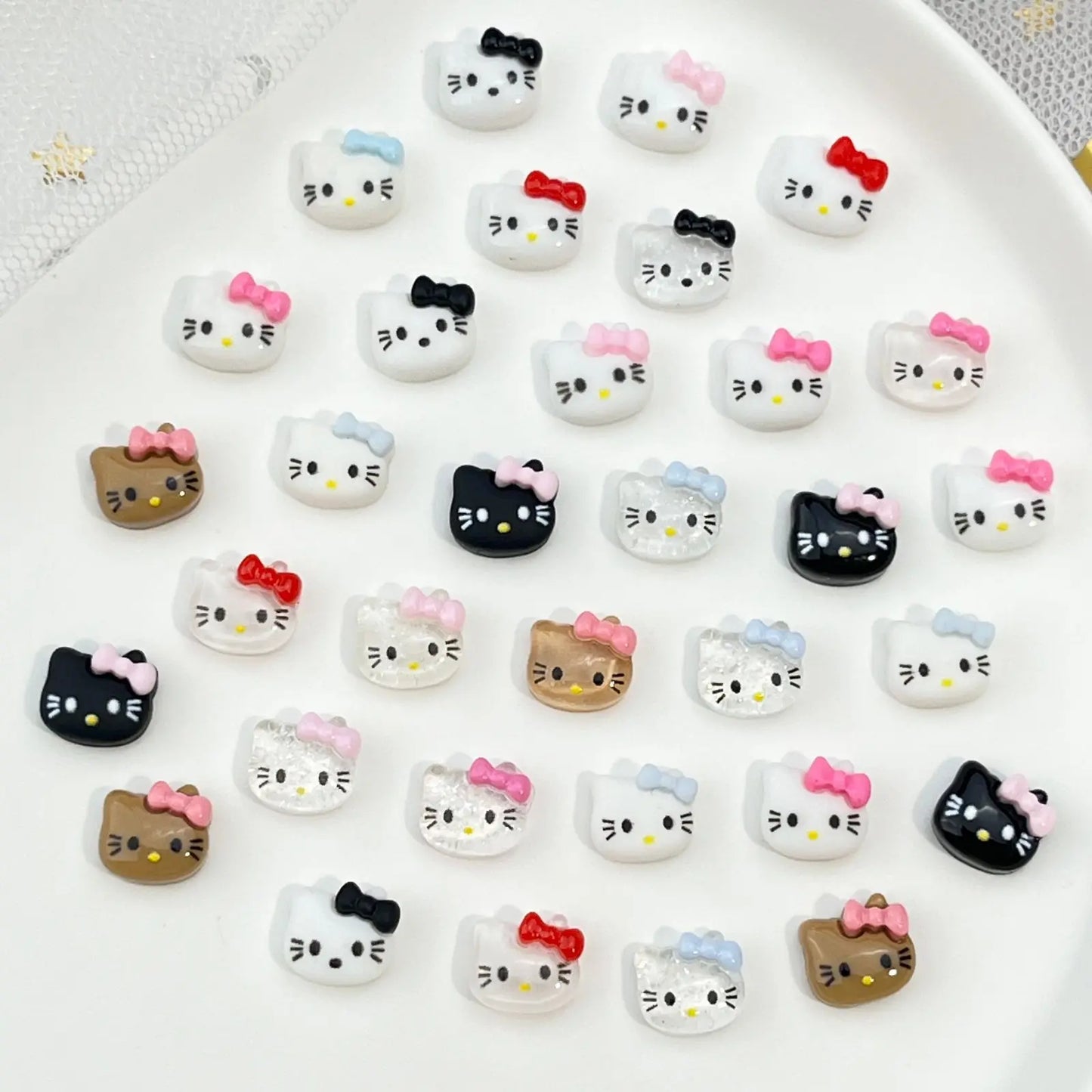 50Pcs Leopard Print Hello Kitty Nail Charms 3D Resin Cartoon Kitty Nail Parts DIY Manicure Decor Accessories