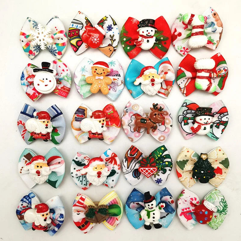 New Puppy Bows 10PCS Christmas Supplies For Small Dogs Cute Dog Hair Accessories Winter Dog Bows With Rubber Bands