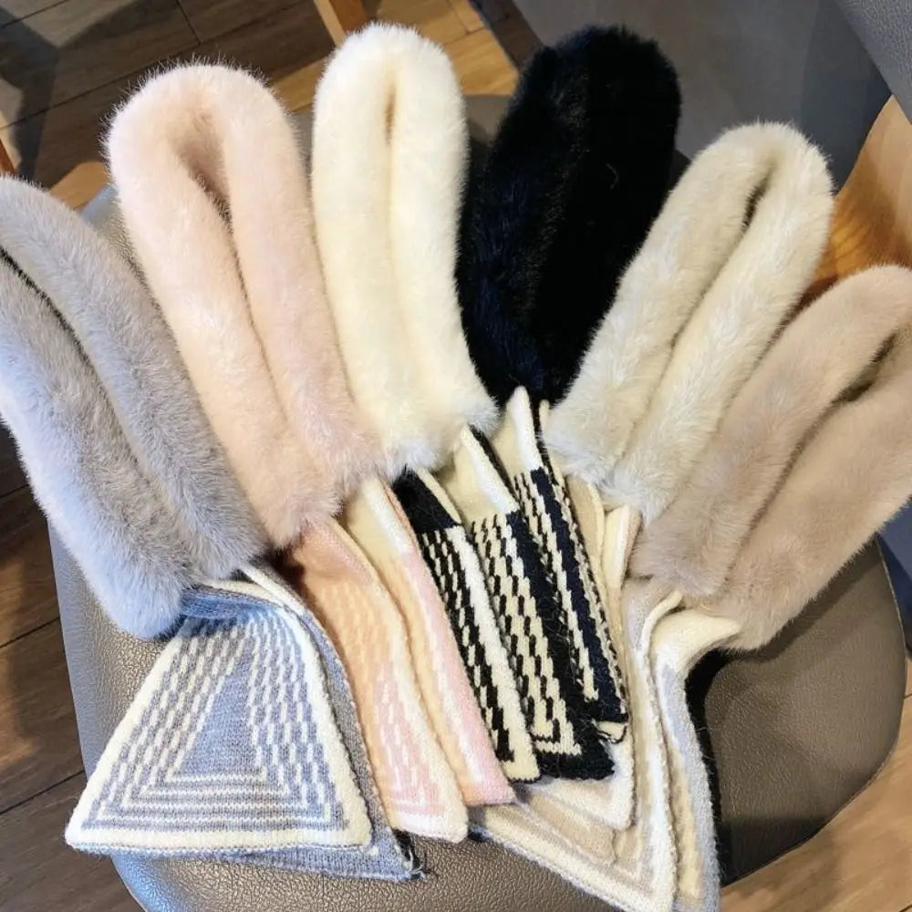 Fashion Accessory Solid Color Winter Neck Warmer Thicken Neck Warmer Cross Collar Scarf Faux Rabbit Fur Scarf for Women Girls