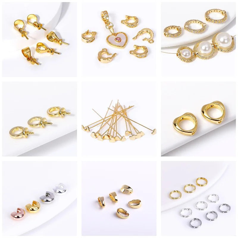 18K Gold Plated Brass With Center U-Bar And Open Ring Cable Chain Ear Thread Ear Wire Earrings DIY Earring Making Supplies
