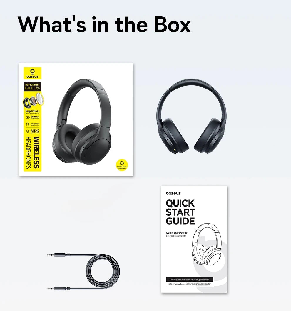 Baseus Wireless Headphones Bluetooth 6.0 HIFI Level Earphone 40mm Driver Foldable Over Ear Headsets 80H Playtime Spatial Audio