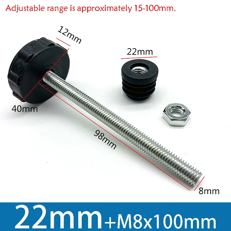1-10Pcs Table Leg Plug With Nut and Adjustable Feet M8/M0x50/100mm Black Square/Round Furniture Rack Height Adjustable Foot Cup