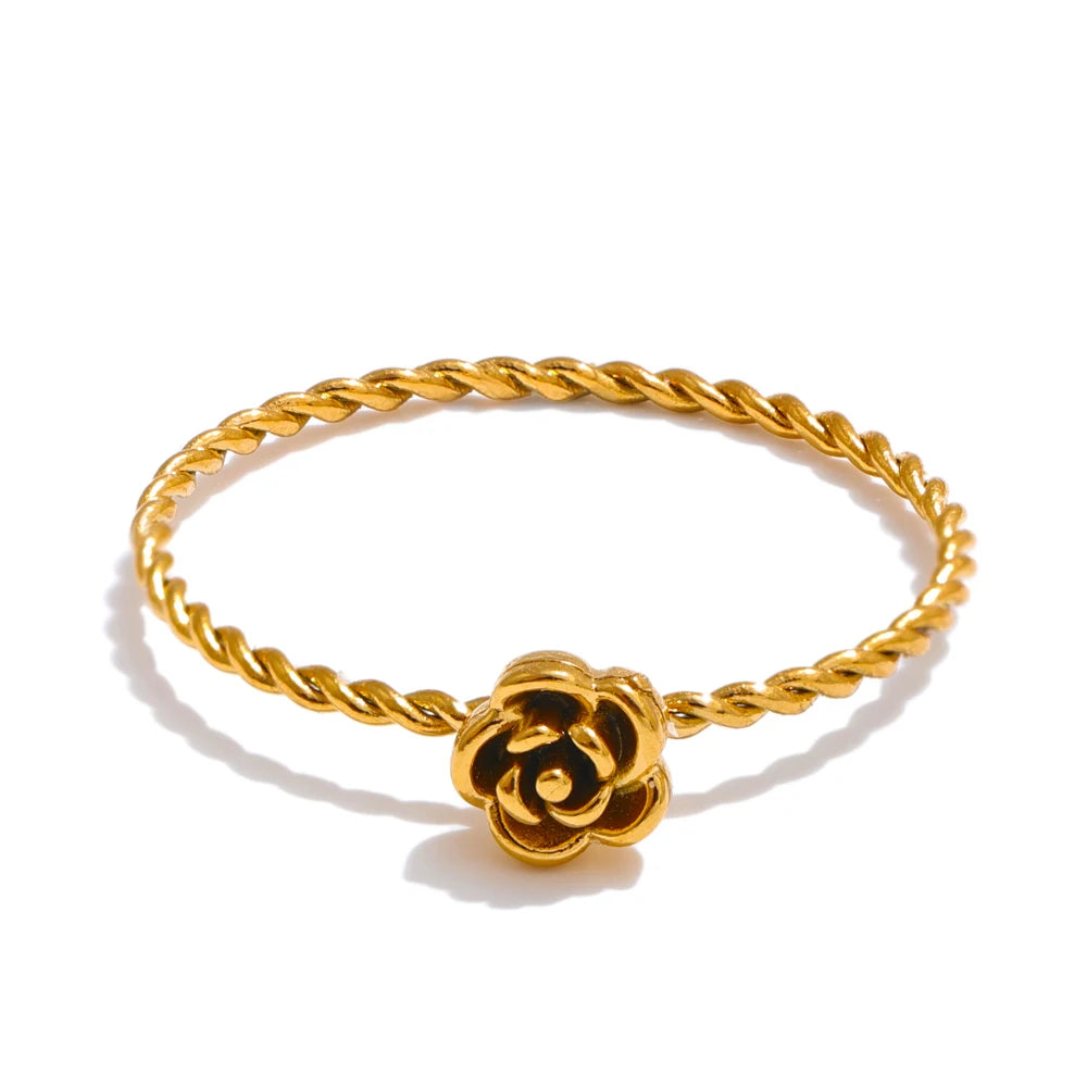 Yhpup 678# Popular Stainless Steel Metal Cast Small Flower Ring Waterproof Fashion Finger Jewelry 18K PVD Plated Wholesale