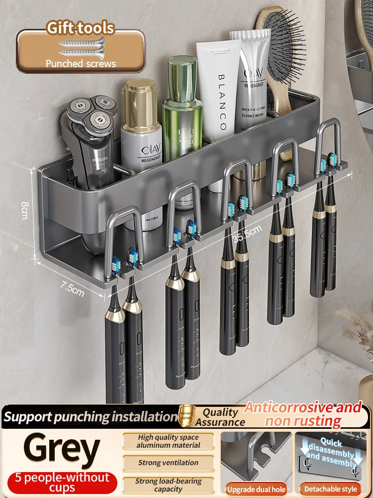 Toothbrush Holder Toothpaste Holder Electric Toothbrush Holder Space Aluminum Punch-Free Toilet Bathroom Shelf Rack