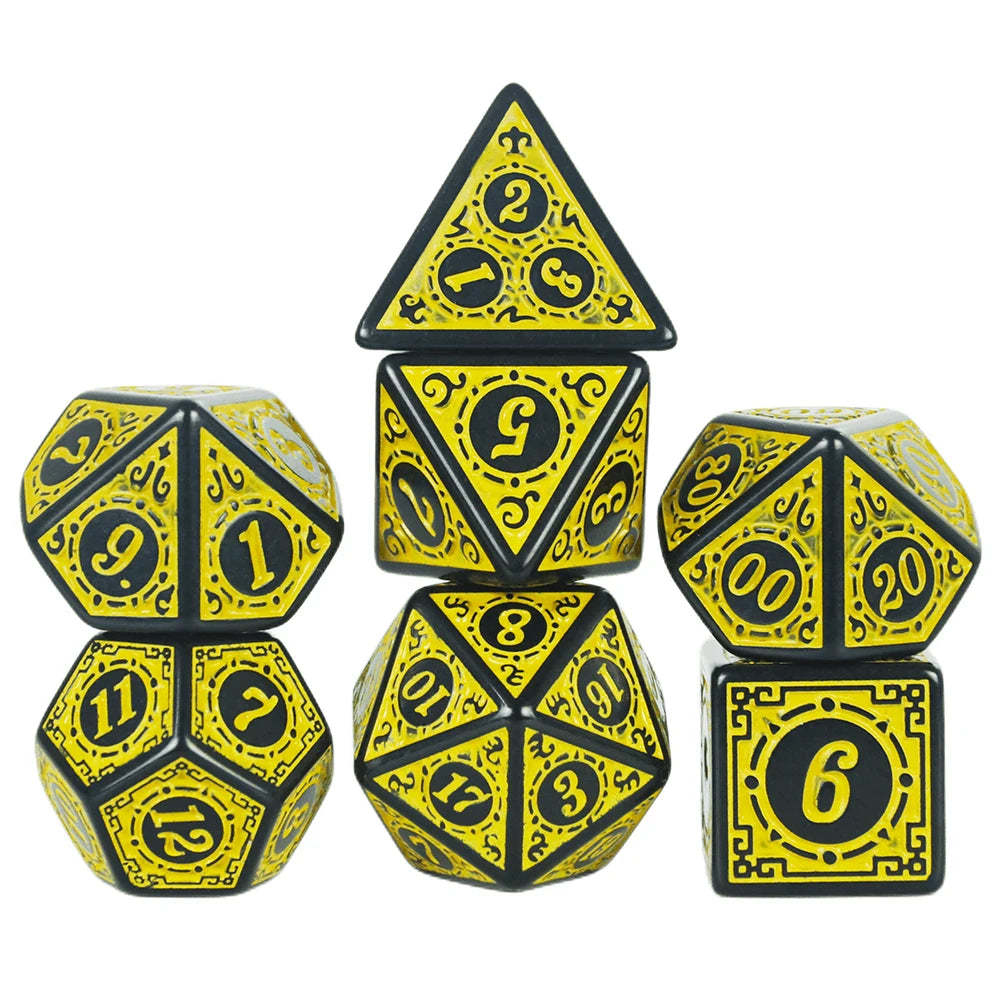 DNDGame Polyhedral Dice Set with Textures Pattern 7pcs of D4 D6 D8 D10 D% D12 D20 for RPG Board Game Accessories