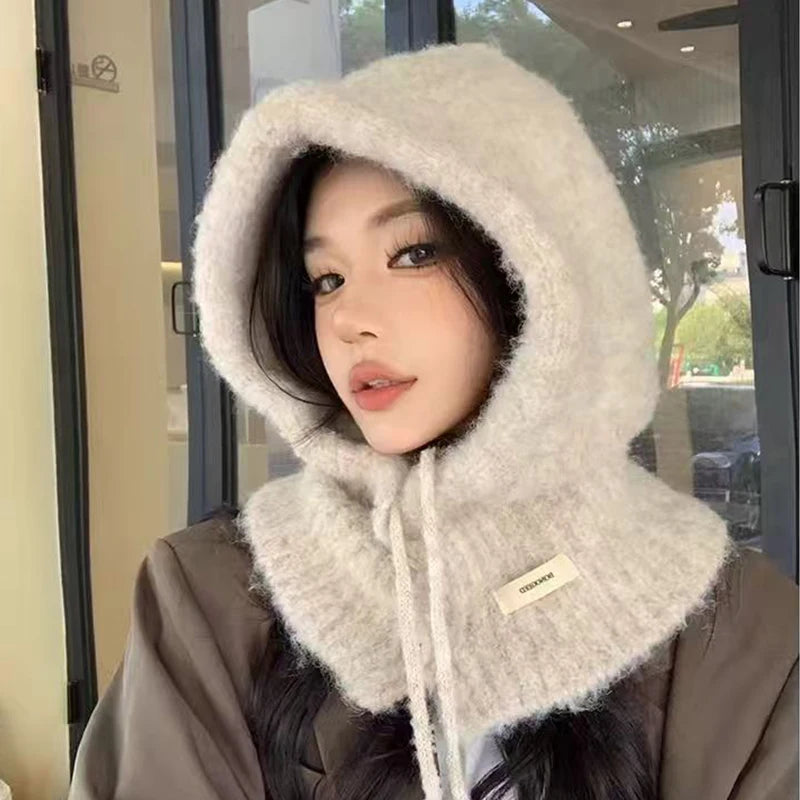 Luxury Winter Knitted Balaclava 1pcs Thicken Hat Neckerchief Winter Accessories Hooded Hat Ear Protection Scarf Cap Cold Weather