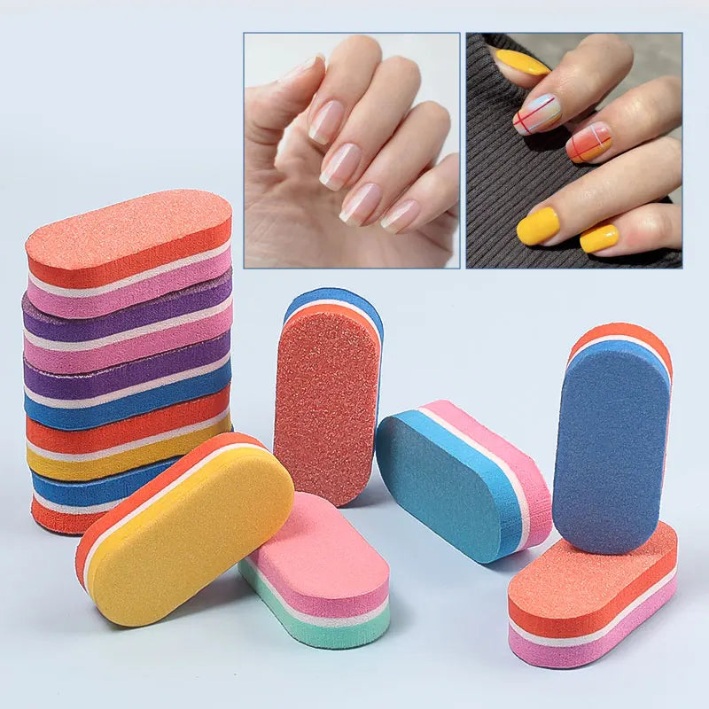 50pcs Mini Sponge Nail File Buffer Block Double Color Buffing Sanding File Pedicure Manicure Tool Gel Suplies Accessories