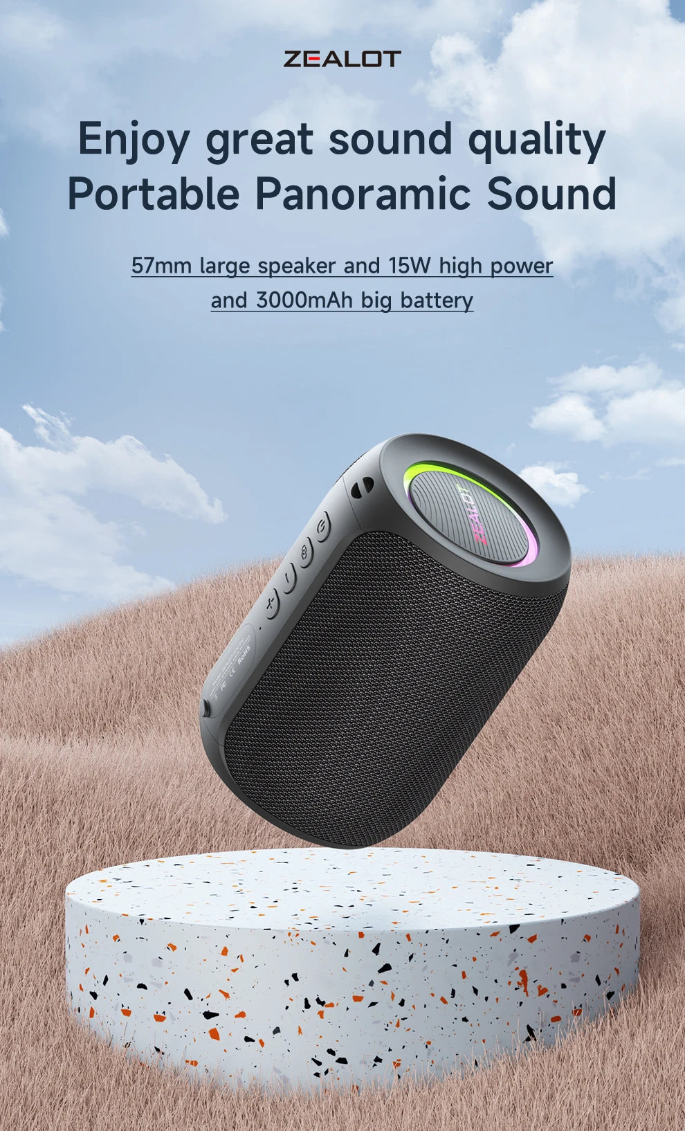 ZEALOT-S32PRO Powerful Bluetooth Speaker, Bass Wireless, LED Light, Outdoor Speakers, Subwoofer, Waterproof Sound Box Support