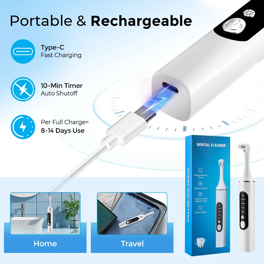 5 In 1 Electric Tooth Polisher USB Rechargeable Dental Scaler Toothbrush Tartar Plaque Calculus Remover Cleaner Teeth Whitening