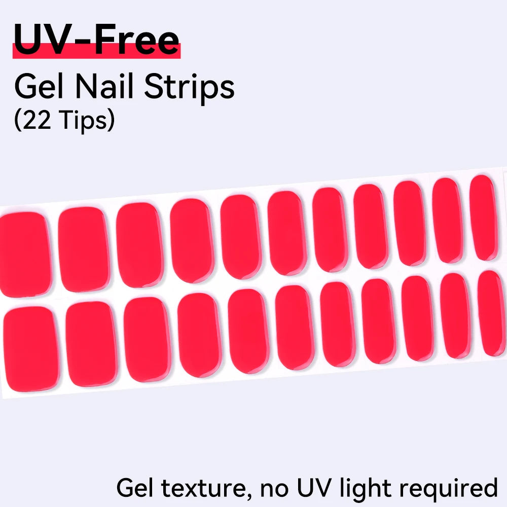 UV FREE Fully Cured Gel Nail Strips 16/22 Tips Self Adhesive Gel Nail Stickers DIY Nail Art Manicure DON'T NEED UV LAMP