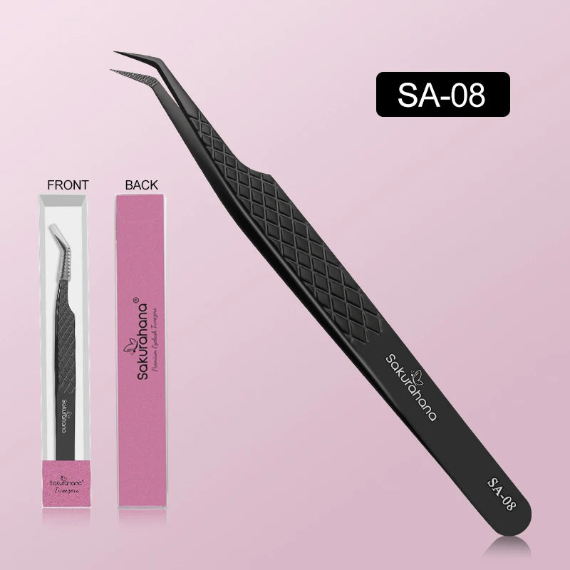 SAKURAHANA High-end Eyelash Tweezers Black Fiber Tip For Lash Extensions Mega Volume Mink Lashes Tool Straight Head Curved Tip
