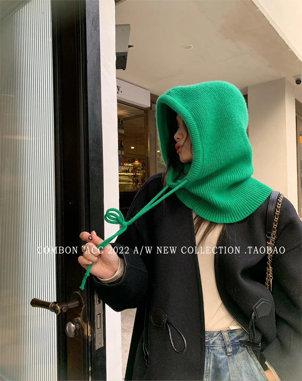 Winter Balaclava Hats For Men&Women Unisex Knitted Hooded Caps Outdoor Warmer Drawstring Hats One-Piece Neck Collar Beanies Cap