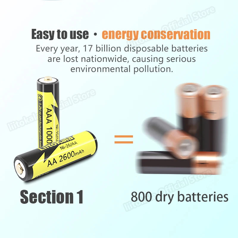 5-50PCS LiitoKala Ni-10/AAA 1.2V 1000mAh AAA NI-MH Rechargeable Batteries For Shaver Flashlight Camera NIMH Pre-charged Battery