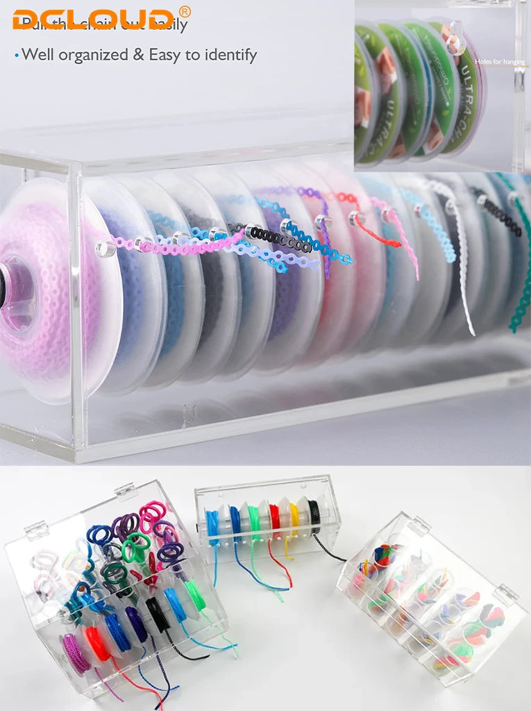 1Box Dental Arcylic Dispenser Power Chain Placer Box Orthodontic Ligature Tie Organizer Ortho Elastic Chain Storage Holder