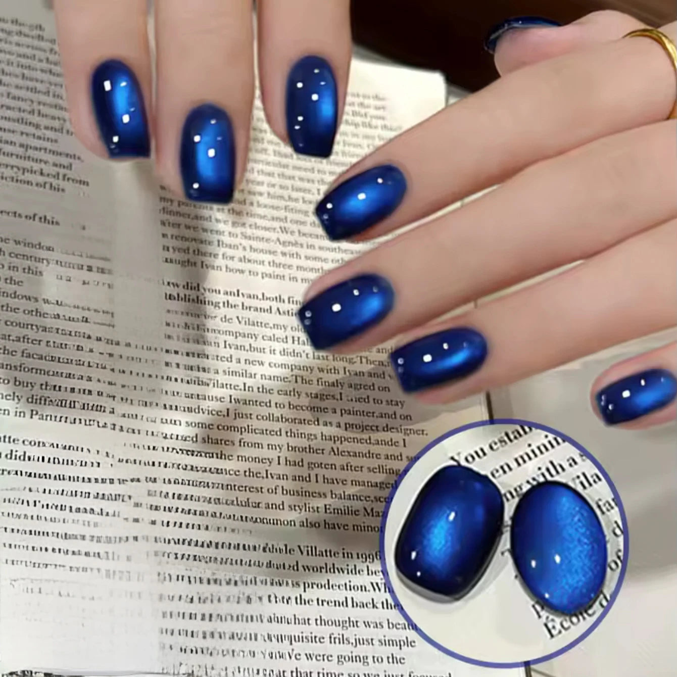 MIANEL 2026 Blue Moon Cat Eye Nail Gel Vibrant Sparkling Blue Glass Bead Effect Skin-Flattering Trendy Cat Eye Nail Art Manicure