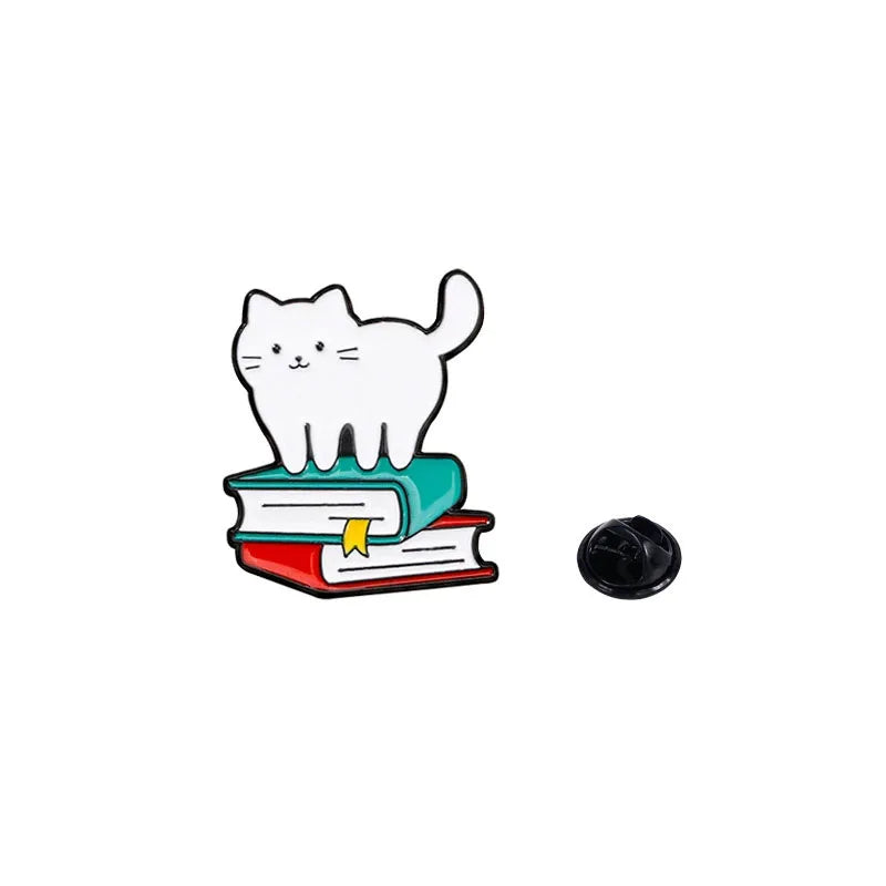 Cartoon white cat brooch, cat red wine, cute backpack, accessories, clothing decorations, zinc alloy badge