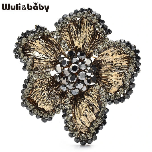 Wuli&baby Retro Rhinestone Flower Brooch Pins For Women Unisex 2-color Camellia Flowers Casual Office Brooch Gifts