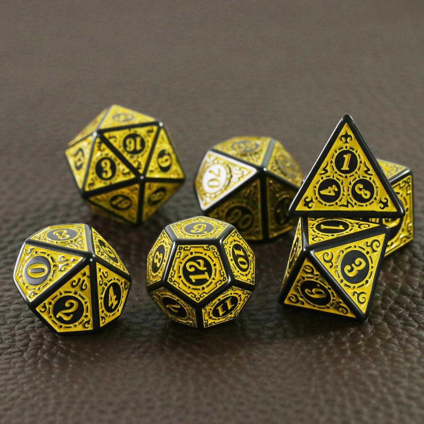 DNDGame Polyhedral Dice Set with Textures Pattern 7pcs of D4 D6 D8 D10 D% D12 D20 for RPG Board Game Accessories