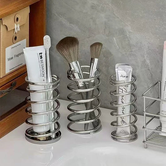 Stainless Steel Toothbrush Holder Metal Bathroom Accessories Tool for Toothpaste Makeup Brush Storage Rack Home Decoration