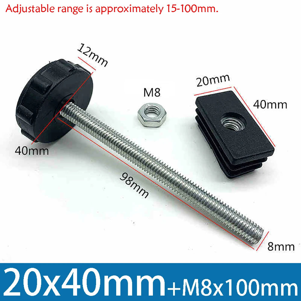 1-10Pcs Table Leg Plug With Nut and Adjustable Feet M8/M0x50/100mm Black Square/Round Furniture Rack Height Adjustable Foot Cup