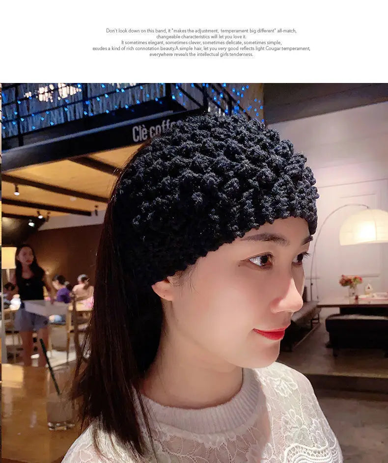 Autumn and Winter New Knitted Wool Headgear Women's Warm Ear Protectors Wool Cap Wide Headband Headband Hair Accessories