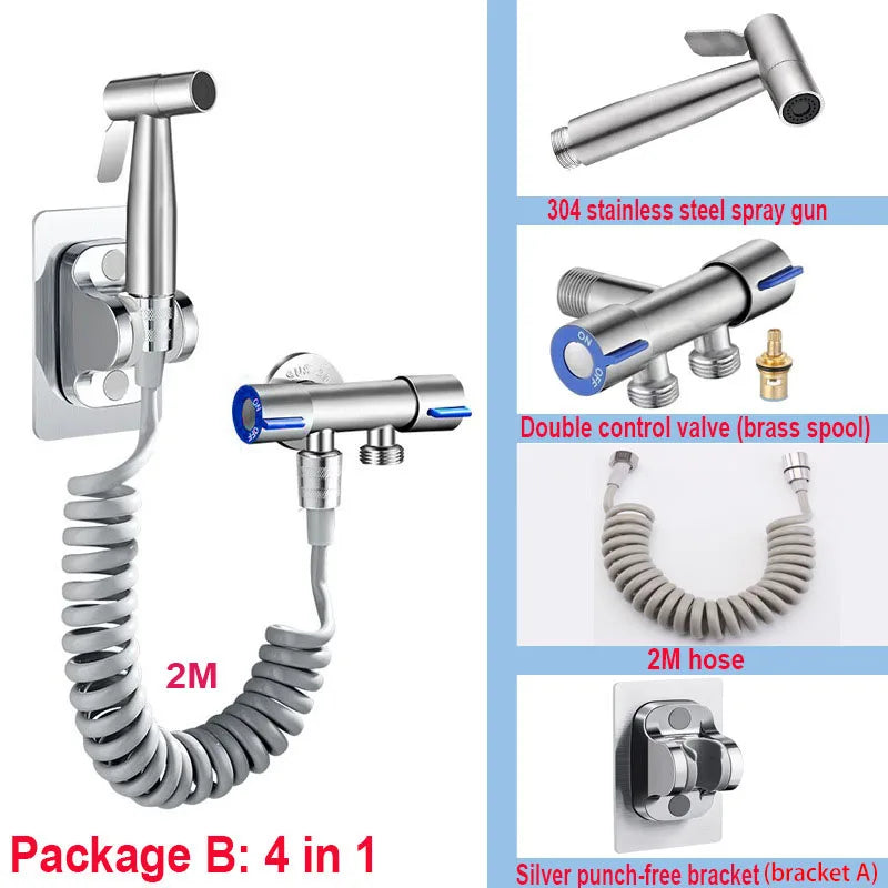 Personal Care Hand Held Spray Portable Bidet Toilet Sprayer Dual Control Angle Valve Stainless Steel Bathroom Accessories Bidets