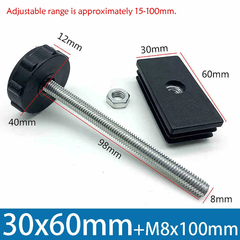 1-10Pcs Table Leg Plug With Nut and Adjustable Feet M8/M0x50/100mm Black Square/Round Furniture Rack Height Adjustable Foot Cup