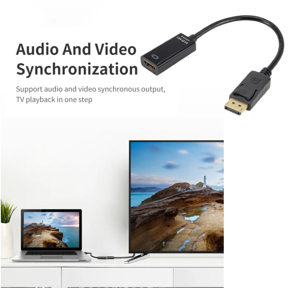 DP to HDMI Adapter Converter 4K 1080P Male to Female DisplayPort to HDMI-Compatible Video Audio Adapter Cable for PC TV Laptop