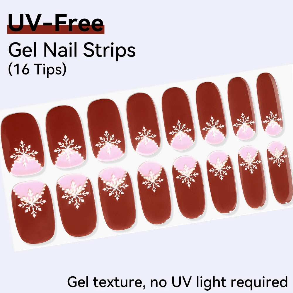 UV FREE Fully Cured Gel Nail Strips 16/22 Tips Self Adhesive Gel Nail Stickers DIY Nail Art Manicure DON'T NEED UV LAMP