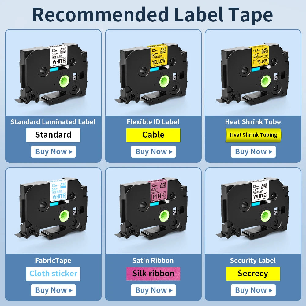 E1000PRO Tube Label Printer Sticker Label Printer & Label Tape 12mm Compatible for Brother Ptouch Label Machine TZe-231 HSe-231