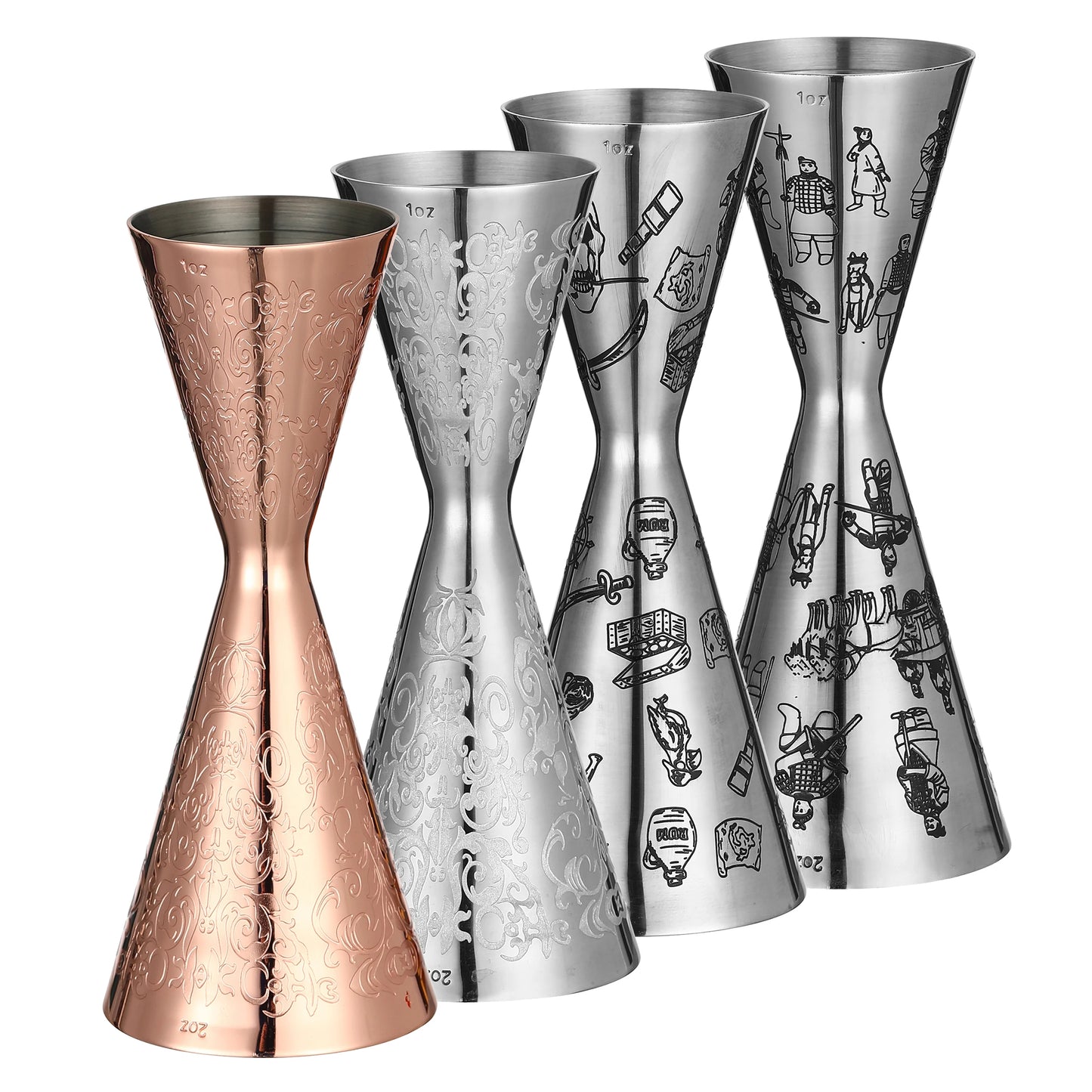 Integrated-Style Jigger Double Cocktail Jigger Bar Measure with Etched Pattern Bar Tools