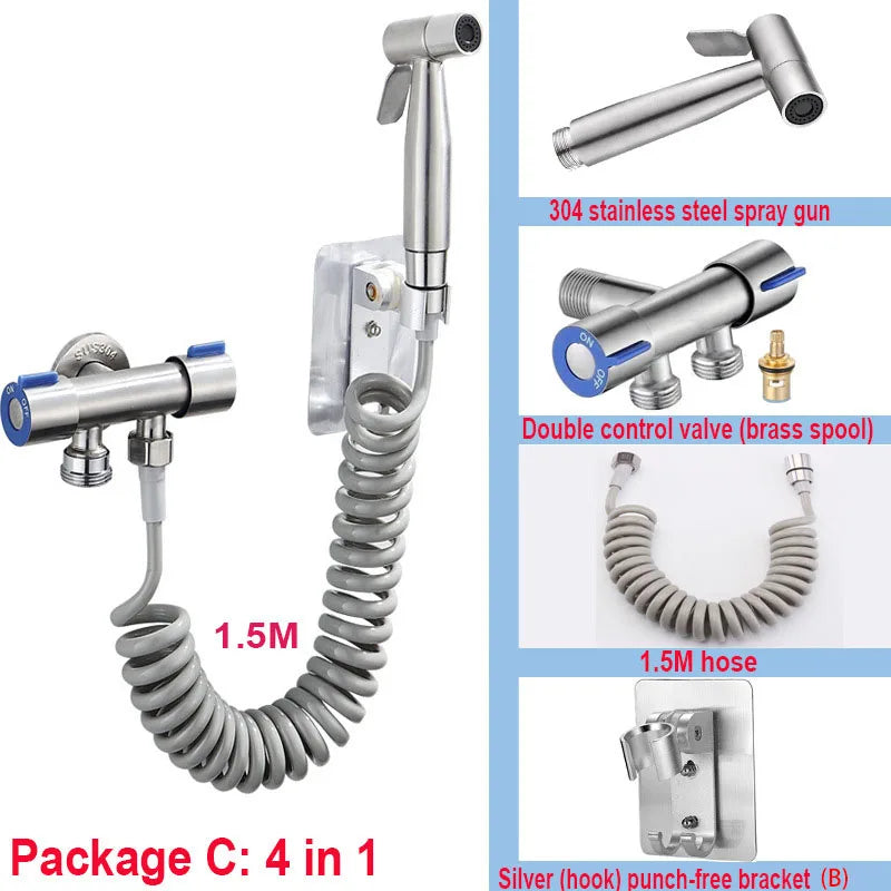 Personal Care Hand Held Spray Portable Bidet Toilet Sprayer Dual Control Angle Valve Stainless Steel Bathroom Accessories Bidets