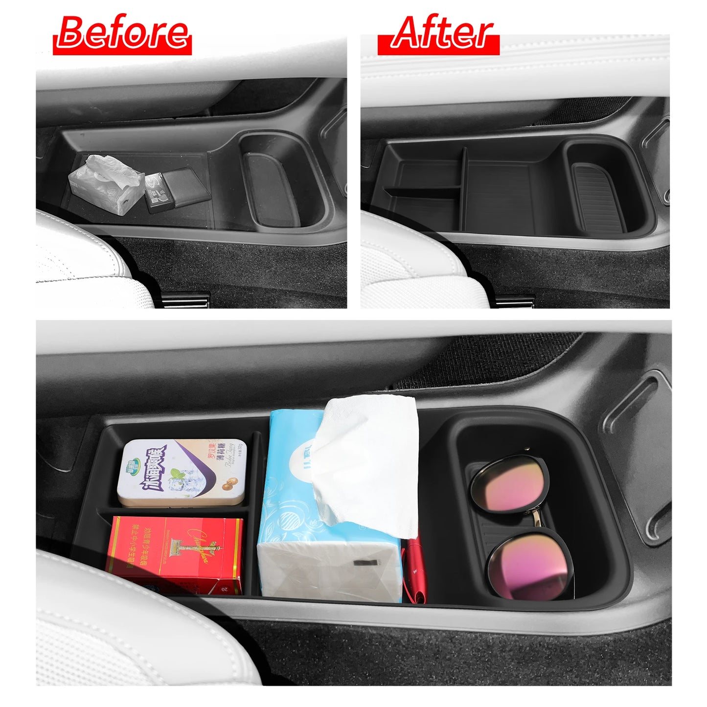 Smabee LHD for Polestar 4 2023 2024 Car Storage Box Center Console Lower Layer Storage Tray Organizer Interior Accessories Black