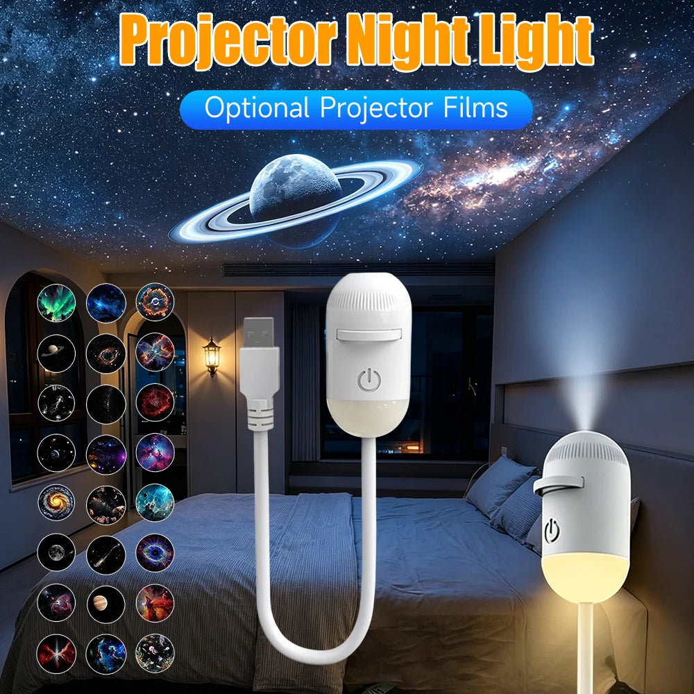 Usb Mini Galaxy Star Projector Star With Multi Projection Films Starry Space Atmosphere Nightlight Kid Car Home Decoration