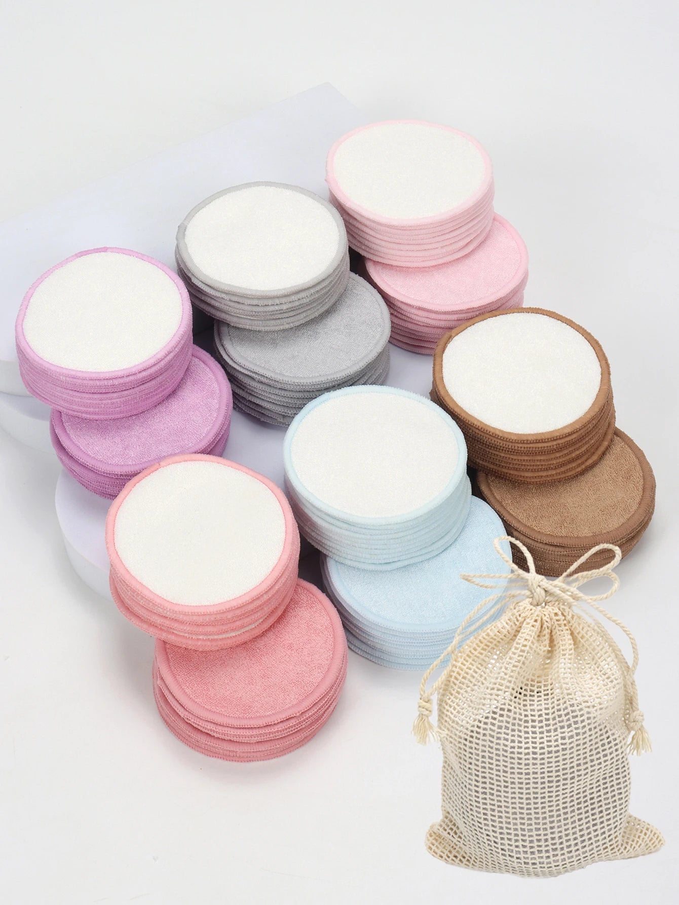Double Round Makeup Remover Pads 20Pcs + Cleaning Mesh Bag, Machine Washable, Reusable, Suitable for All Skin Types