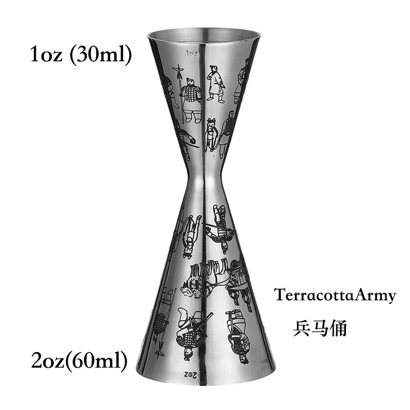 Integrated-Style Jigger Double Cocktail Jigger Bar Measure with Etched Pattern Bar Tools