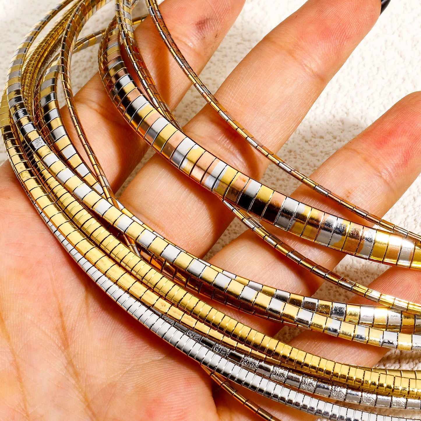 1 Piece 304 Stainless Steel  Chain Collar Neck Ring Necklace For Women Men Golden/Silvery Punk Jewelry 45cm(17 6/8") Long
