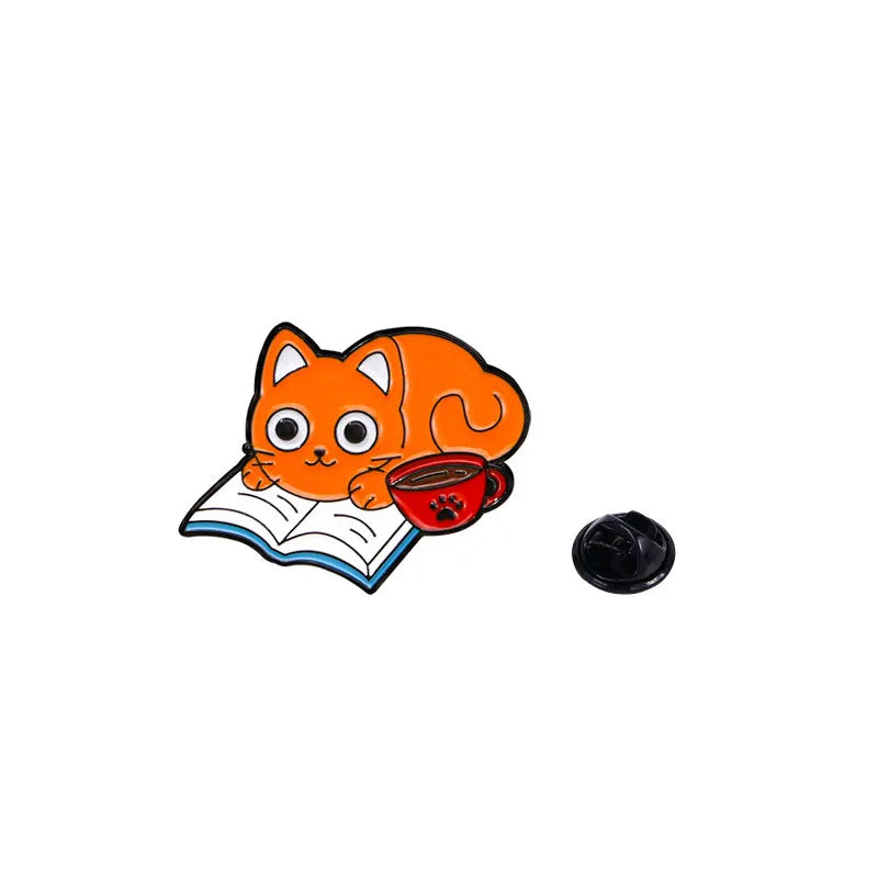 Cartoon white cat brooch, cat red wine, cute backpack, accessories, clothing decorations, zinc alloy badge